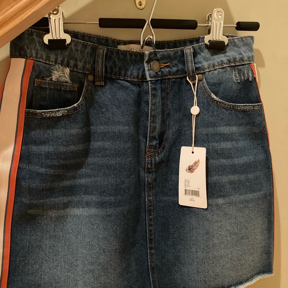 Denim Mini Skirt with Side Stripes Sz 25 New